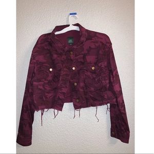 Purple camouflage cropped jean jacket